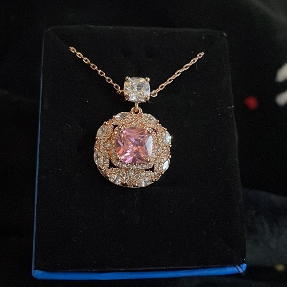 Rose gold, created pink sapphire with CZ accents fashion necklace 17” - Picture 7 of 11
